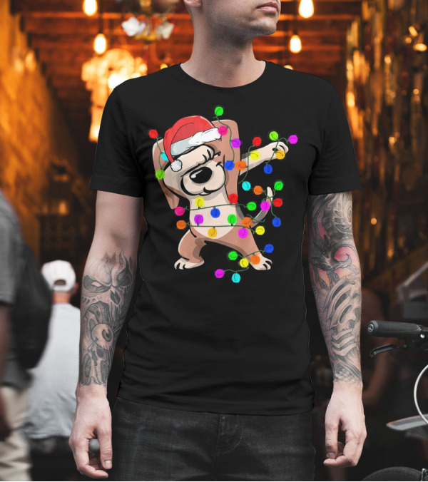 Dabbing Beagle Wrapped in Colorful Christmas Lights with Santa Hat T-Shirt Dabbing Beagle Wrapped in Colorful Christmas Lights with Santa Hat T-Shirt