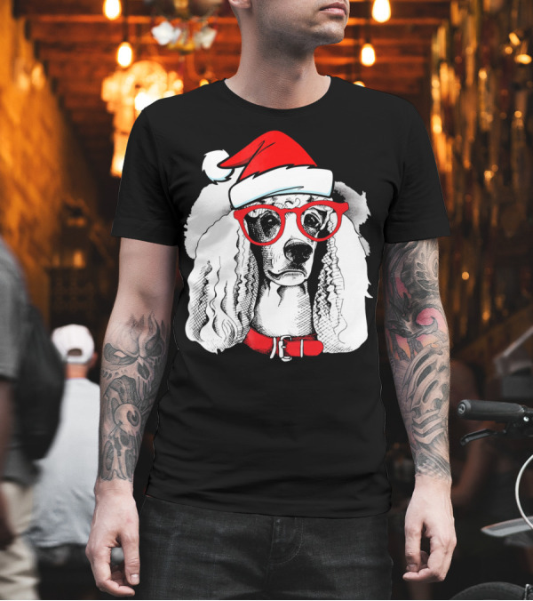 Santa Poodle Dog with Red Hat and Glasses T-Shirt Santa Poodle Dog with Red Hat and Glasses T-Shirt