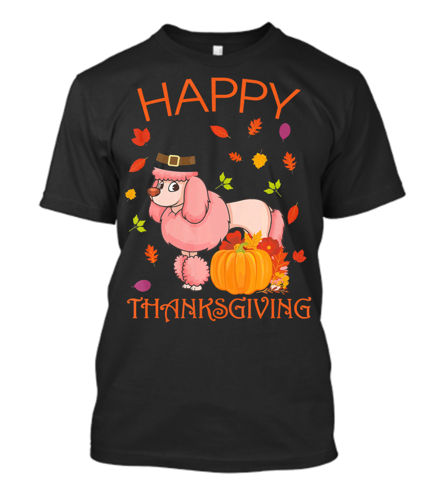 Happy Thanksgiving Poodle With Pumpkins And Fall Leaves T-Shirt