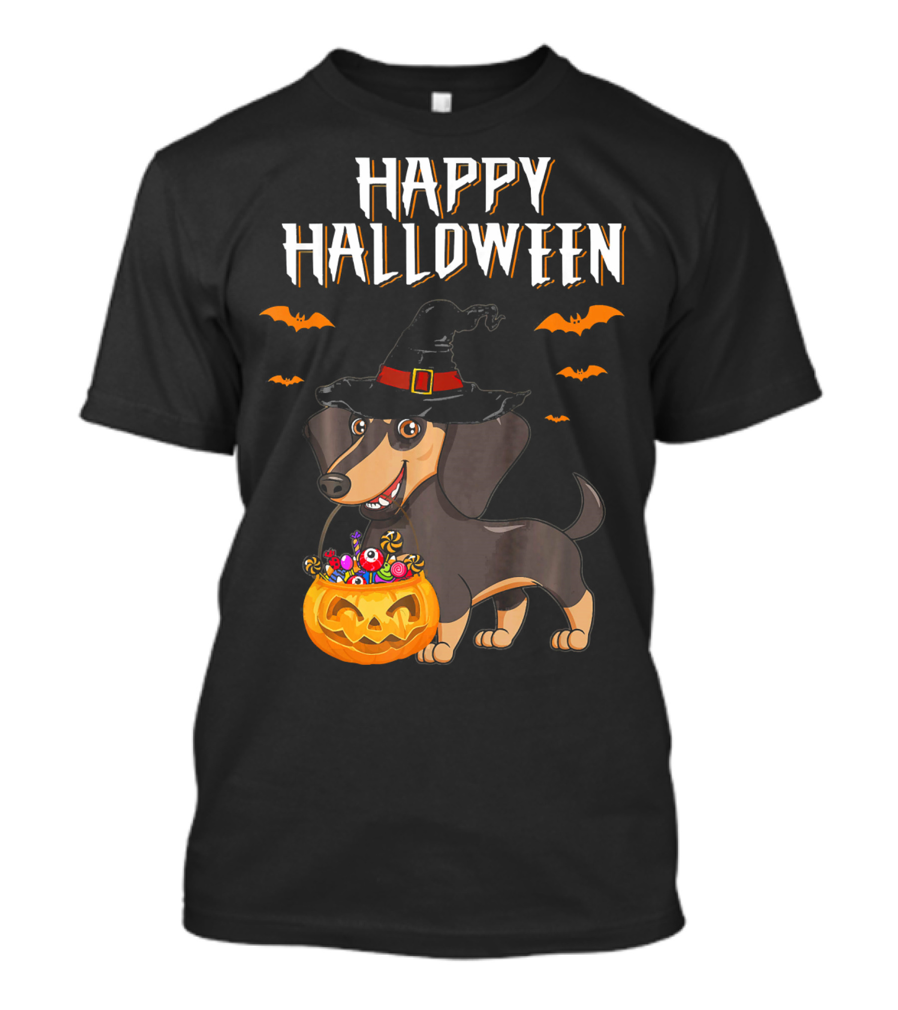Happy Halloween Funny Dachshund Witch Pumpkin T-Shirt