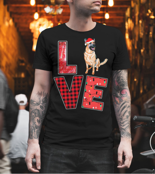 Love Christmas German Shepherd Funny Holiday Dog Santa Hat T-Shirt Love Christmas German Shepherd Funny Holiday Dog Santa Hat T-Shirt