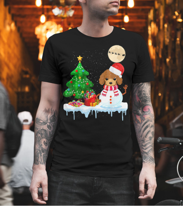 Christmas Poodle Snowman with Santa Hat and Christmas Tree T-Shirt Christmas Poodle Snowman with Santa Hat and Christmas Tree T-Shirt