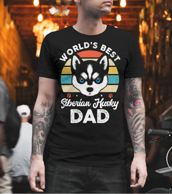 World's Best Siberian Husky Dad Retro Stripes Paw Prints T-Shirt World's Best Siberian Husky Dad Retro Stripes Paw Prints T-Shirt