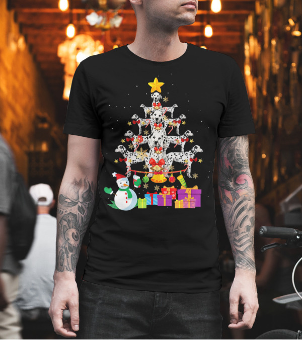 Dalmatian Christmas Tree with Snowman and Gifts T-Shirt Dalmatian Christmas Tree with Snowman and Gifts T-Shirt