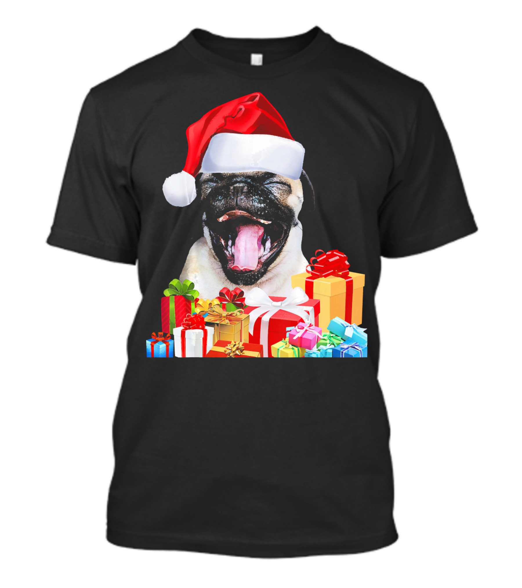 Cute Pug Santa Hat Presents Christmas T-Shirt