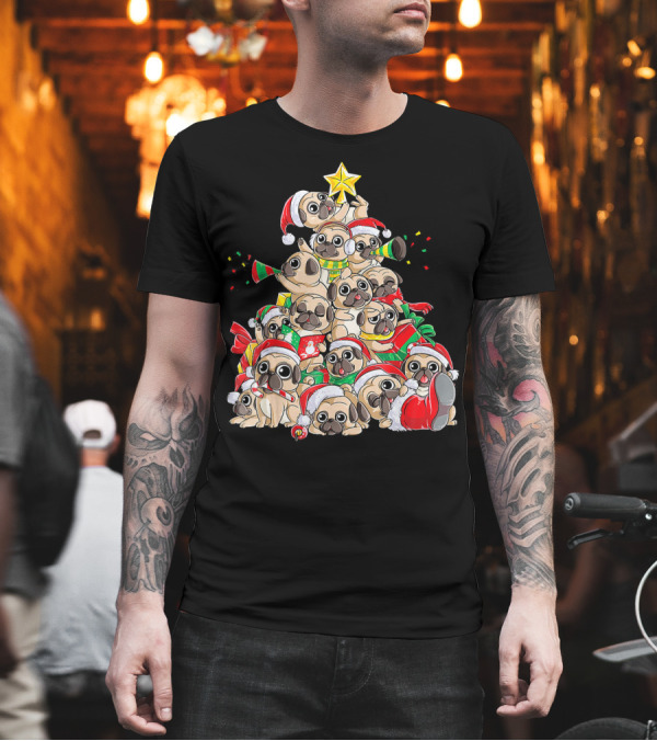 Pug Christmas Merry Pugmas Santa Hat Holiday Tree of Pugs T-Shirt Pug Christmas Merry Pugmas Santa Hat Holiday Tree of Pugs T-Shirt