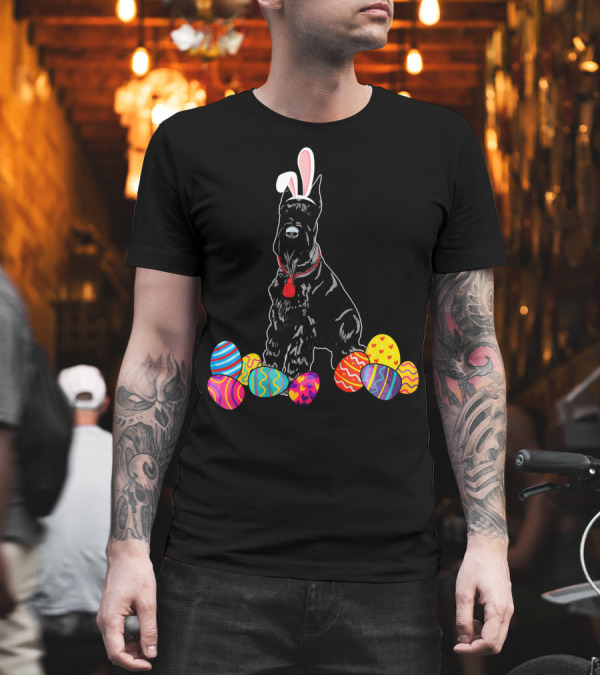 Giant Schnauzer with Bunny Ears and Colorful Easter Eggs T-Shirt Giant Schnauzer with Bunny Ears and Colorful Easter Eggs T-Shirt
