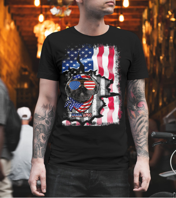 Lhasa Apso Dog American Flag Fun Lover T-Shirt Lhasa Apso Dog American Flag Fun Lover T-Shirt