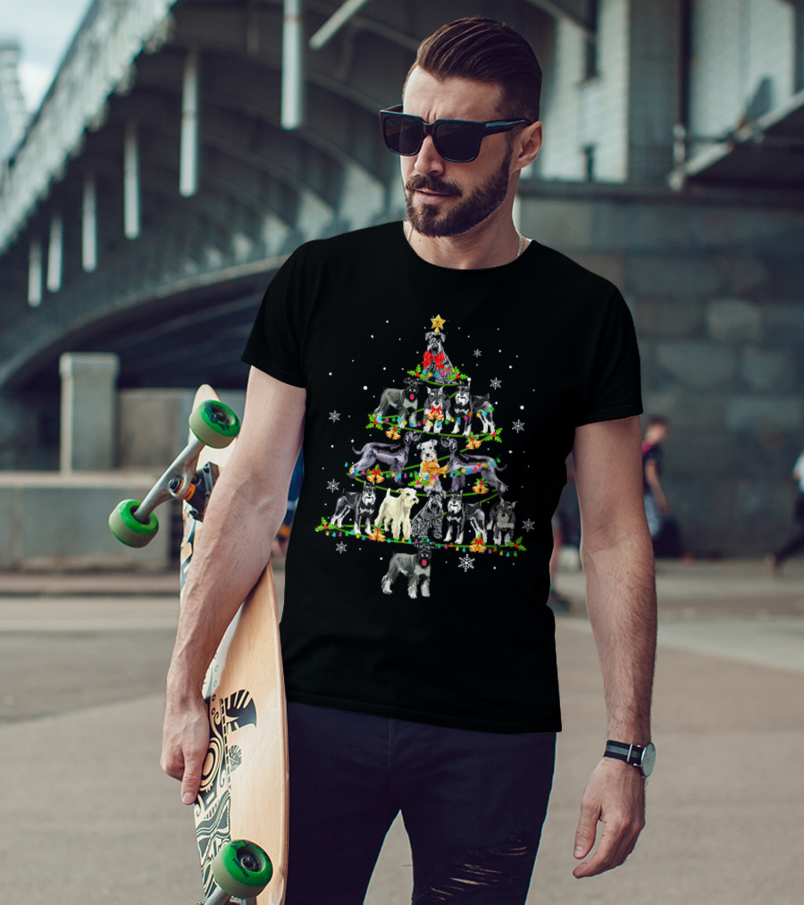 Cute Miniature Schnauzer Christmas Tree With Dogs And Snowflakes T-Shirt