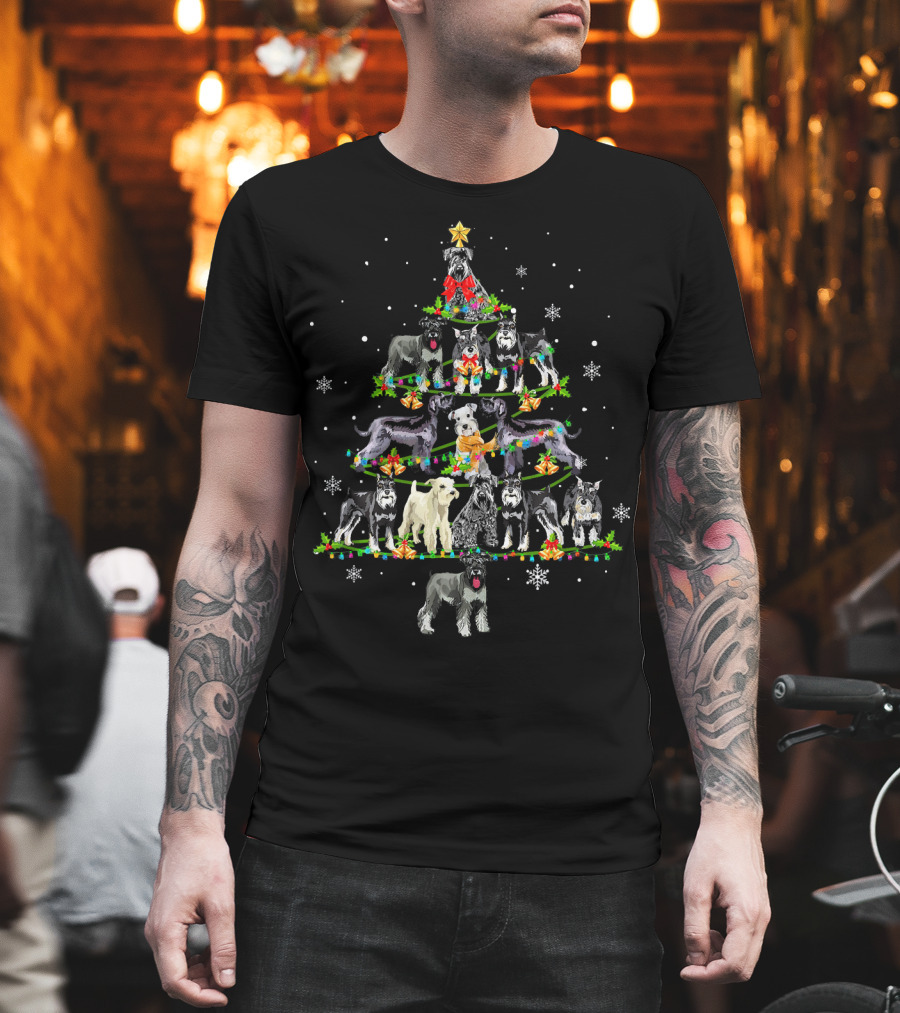 Cute Miniature Schnauzer Christmas Tree With Dogs And Snowflakes T-Shirt