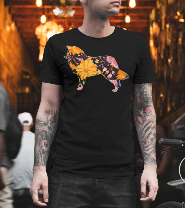 Floral Flower Vintage Retro Sheltie Silhouette Love T-Shirt Floral Flower Vintage Retro Sheltie Silhouette Love T-Shirt