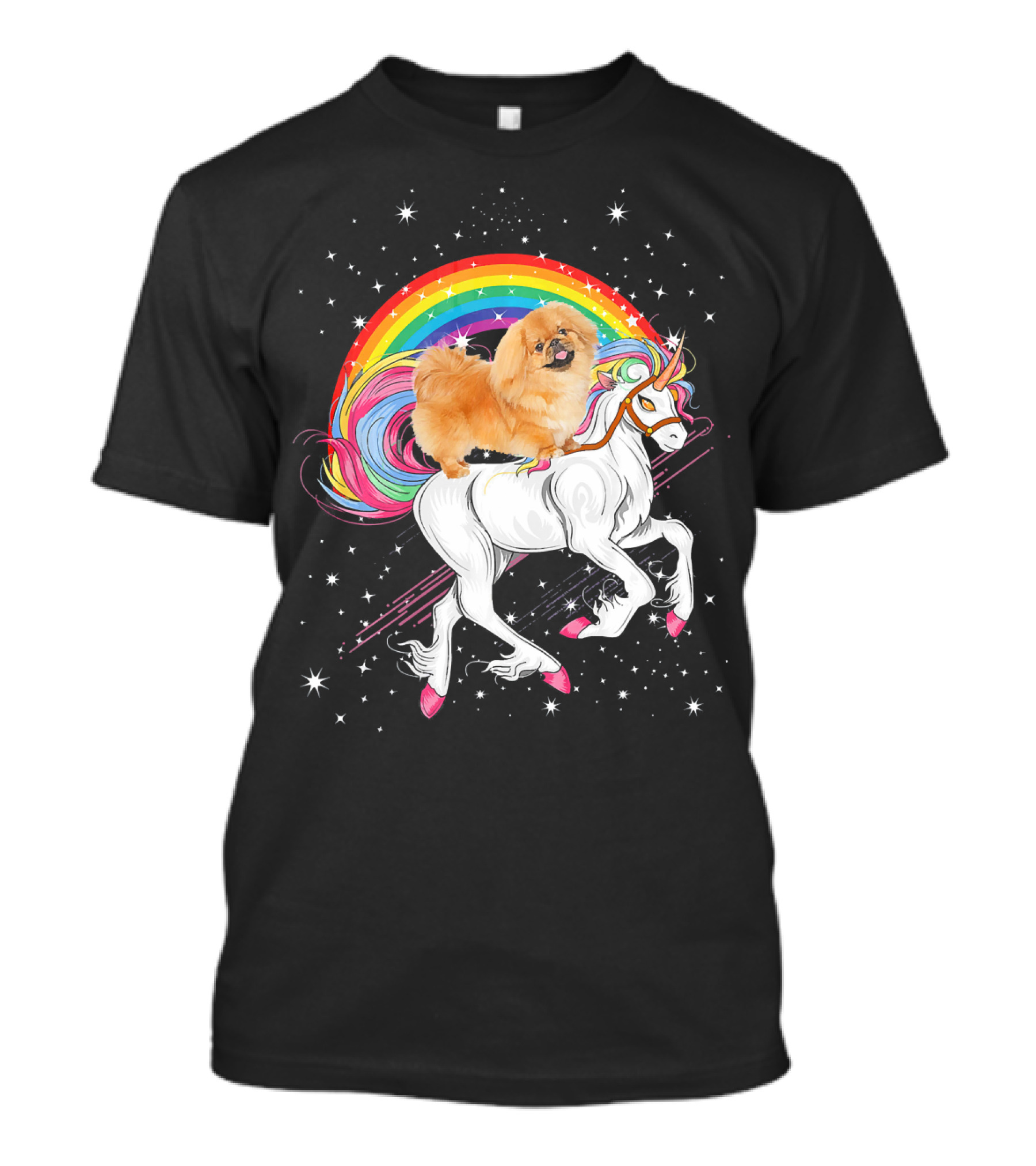 Pekingese Unicorn Rainbow Galaxy Space Adventure T-Shirt