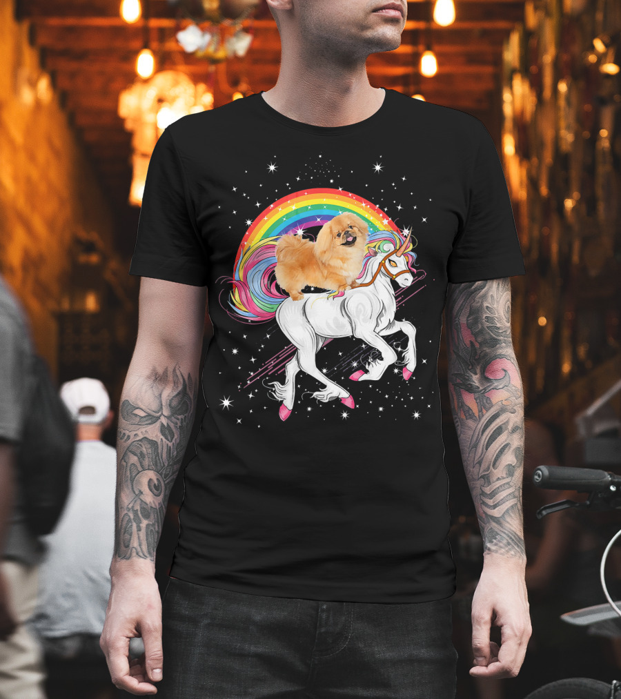 Pekingese Unicorn Rainbow Galaxy Space Adventure T-Shirt