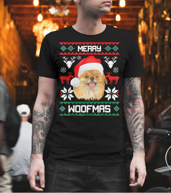Merry Woofmas Pekingese Santa Claus Christmas Reindeer T-Shirt Merry Woofmas Pekingese Santa Claus Christmas Reindeer T-Shirt