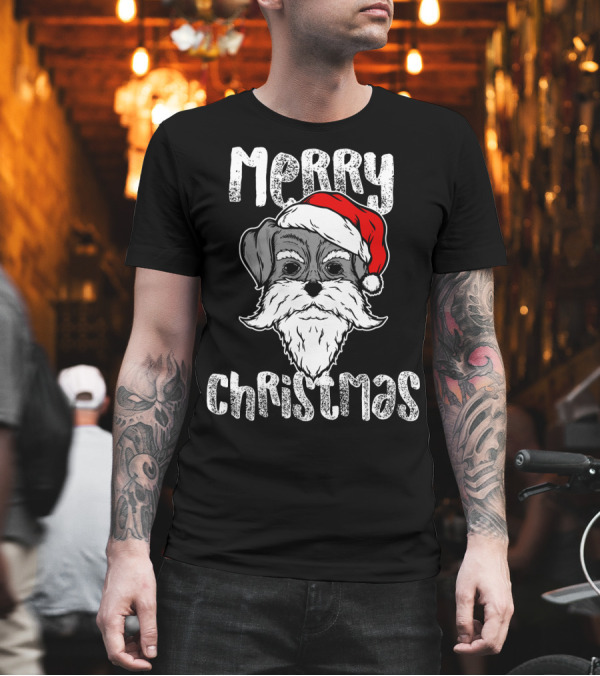 Merry Christmas Schnauzer Santa Hat T-Shirt Merry Christmas Schnauzer Santa Hat T-Shirt