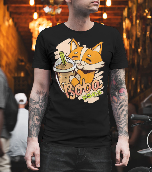 Anime Japanese Aesthetic Kawaii Corgi Do Boba 珍珠奶茶 T-Shirt Anime Japanese Aesthetic Kawaii Corgi Do Boba 珍珠奶茶 T-Shirt