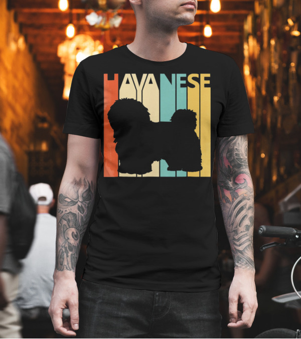 Retro Vintage Havanese Silhouette Bold Stripes T-Shirt Retro Vintage Havanese Silhouette Bold Stripes T-Shirt