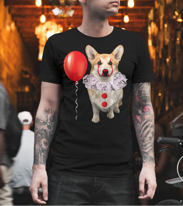 Corgi Scary Clown Funny Corgi Red Balloon T-Shirt Corgi Scary Clown Funny Corgi Red Balloon T-Shirt