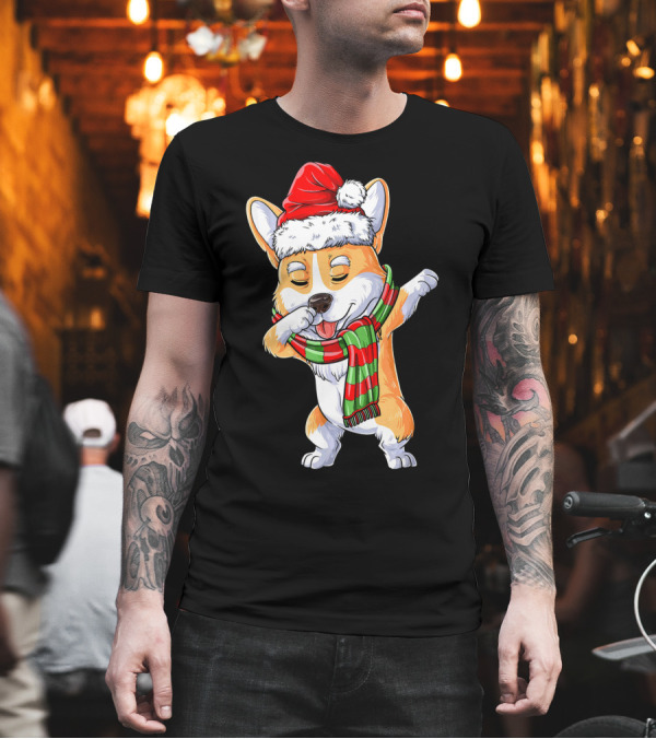 Dabbing Corgi Santa Christmas Scarf T-Shirt Dabbing Corgi Santa Christmas Scarf T-Shirt