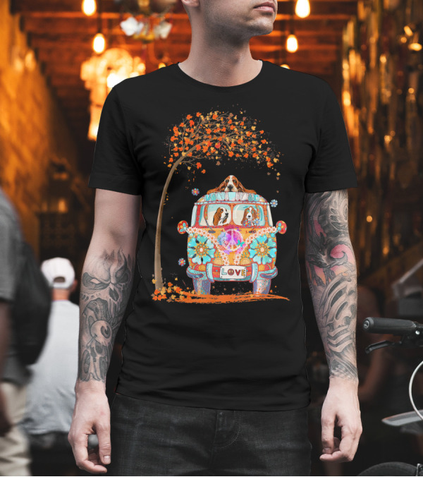 Love Maple Tree Autumn Basset Hound Van T-Shirt Love Maple Tree Autumn Basset Hound Van T-Shirt
