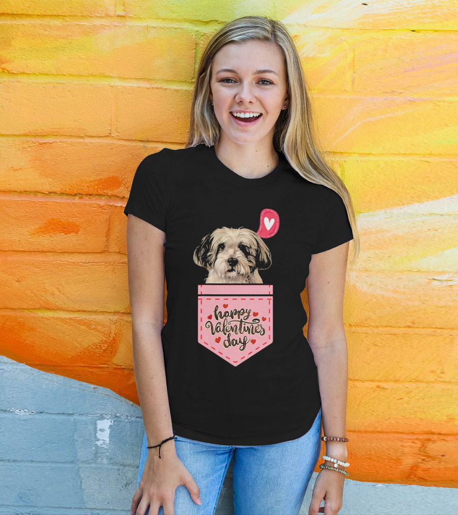 Havanese In Pink Pocket Happy Valentines Day With Hearts T-Shirt