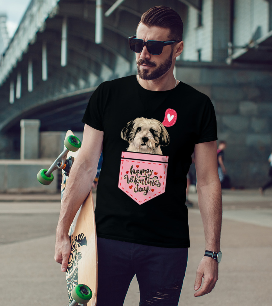 Havanese In Pink Pocket Happy Valentines Day With Hearts T-Shirt