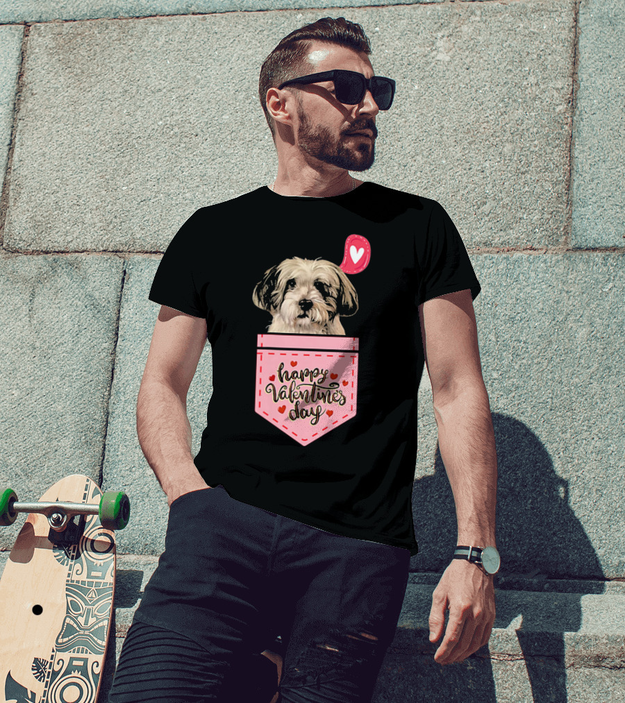 Havanese In Pink Pocket Happy Valentines Day With Hearts T-Shirt