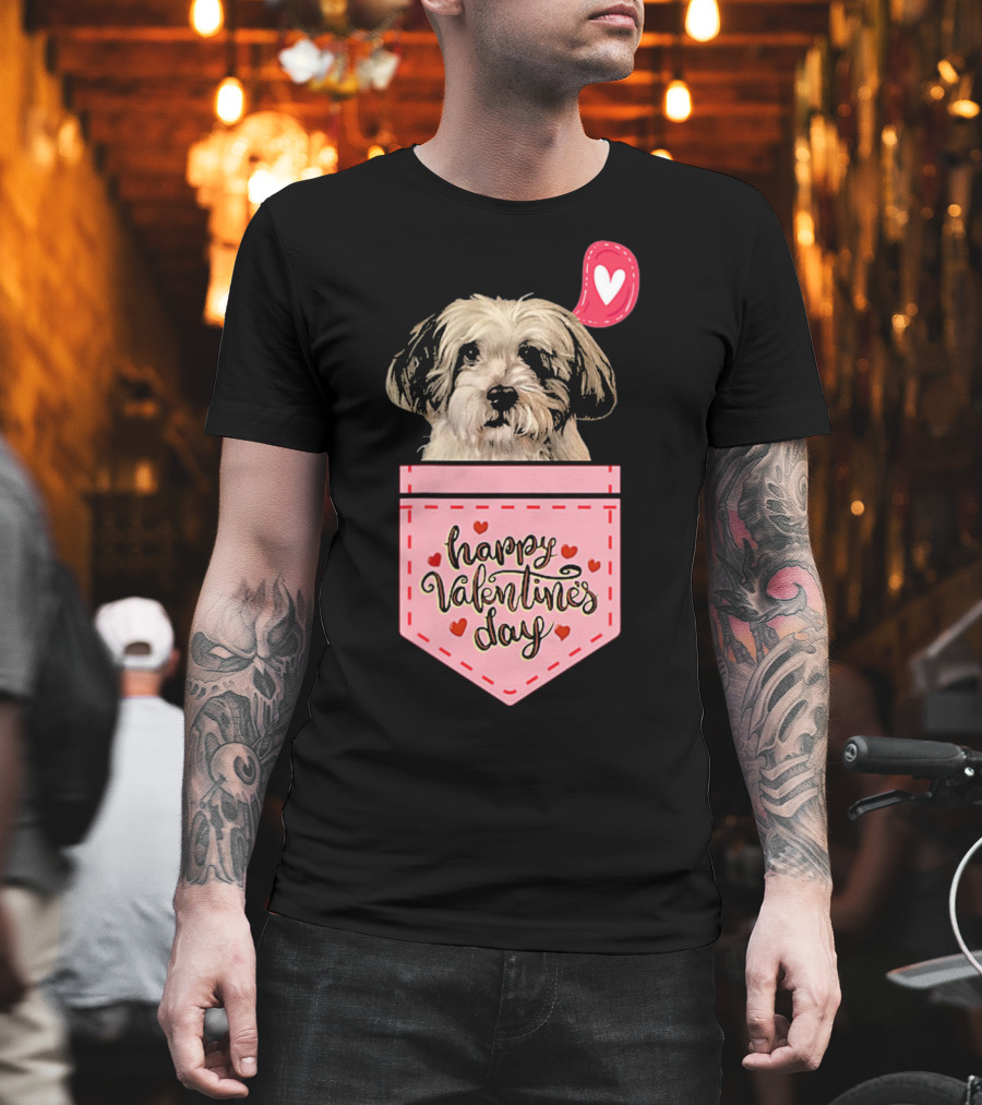 Havanese In Pink Pocket Happy Valentines Day With Hearts T-Shirt