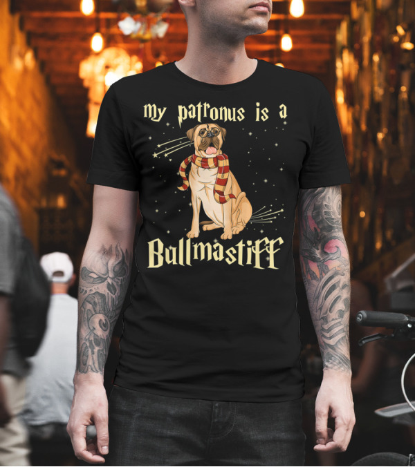 My Patronus Is A Bullmastiff with Scarf and Starry Motif T-Shirt My Patronus Is A Bullmastiff with Scarf and Starry Motif T-Shirt