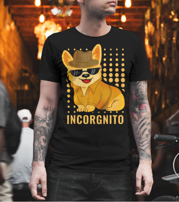 Incorgnito Dog in Sunglasses and Hat with Gradient Circles T-Shirt Incorgnito Dog in Sunglasses and Hat with Gradient Circles T-Shirt