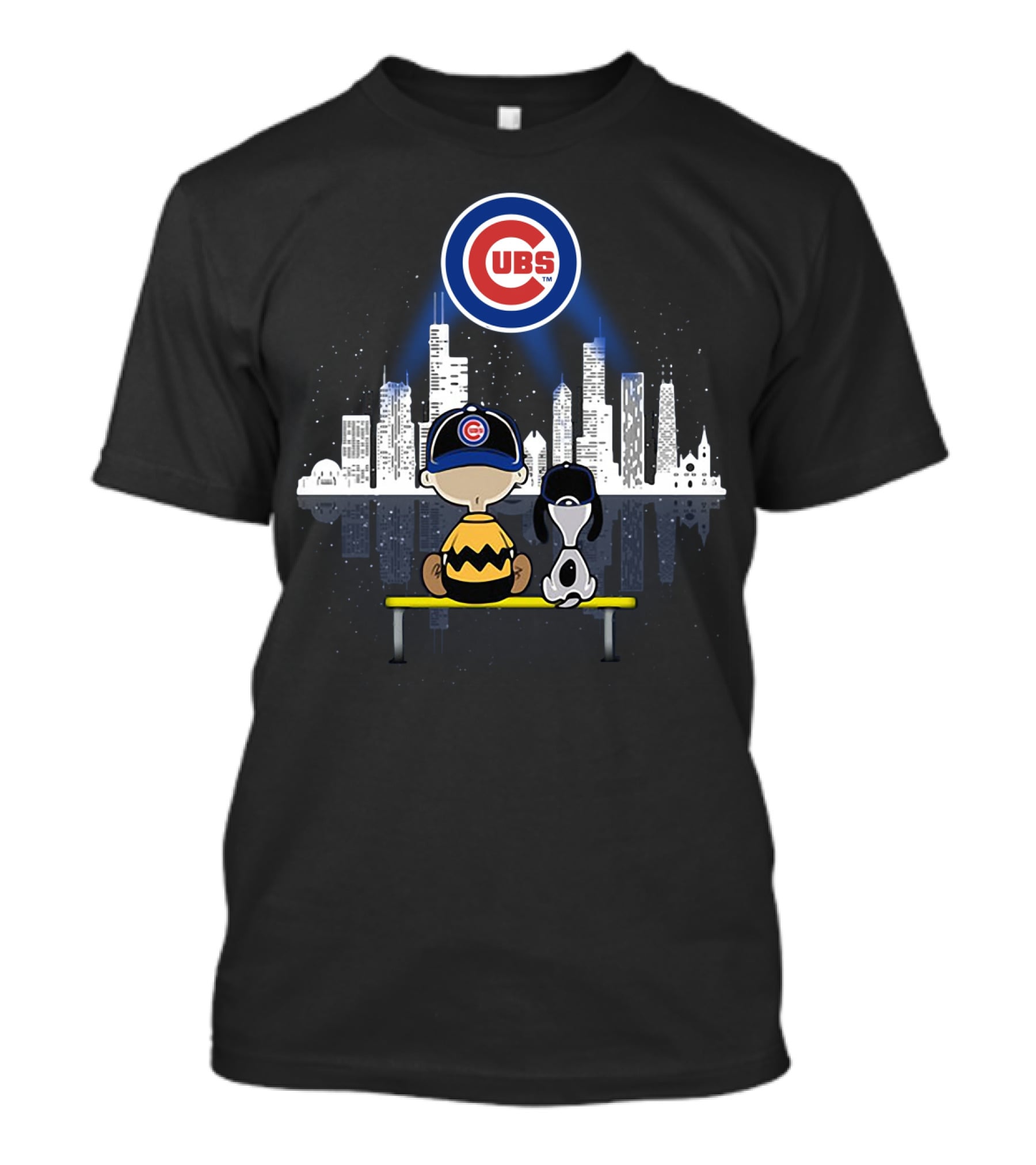 Charlie Brown And Snoopy Chicago Cubs City Skyline Cubs T-Shirt
