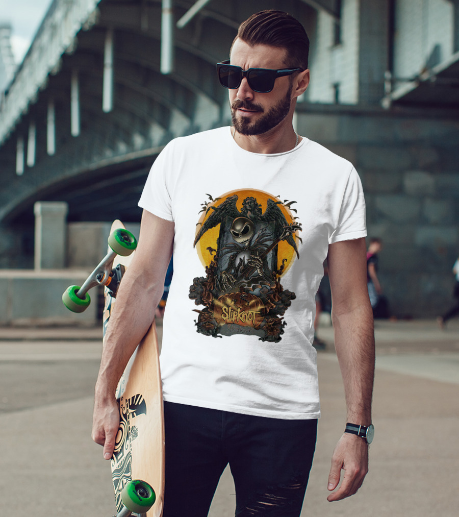 Jack Skellington Slipknot Guitar Angel Halloween Pumpkin Scene T-Shirt