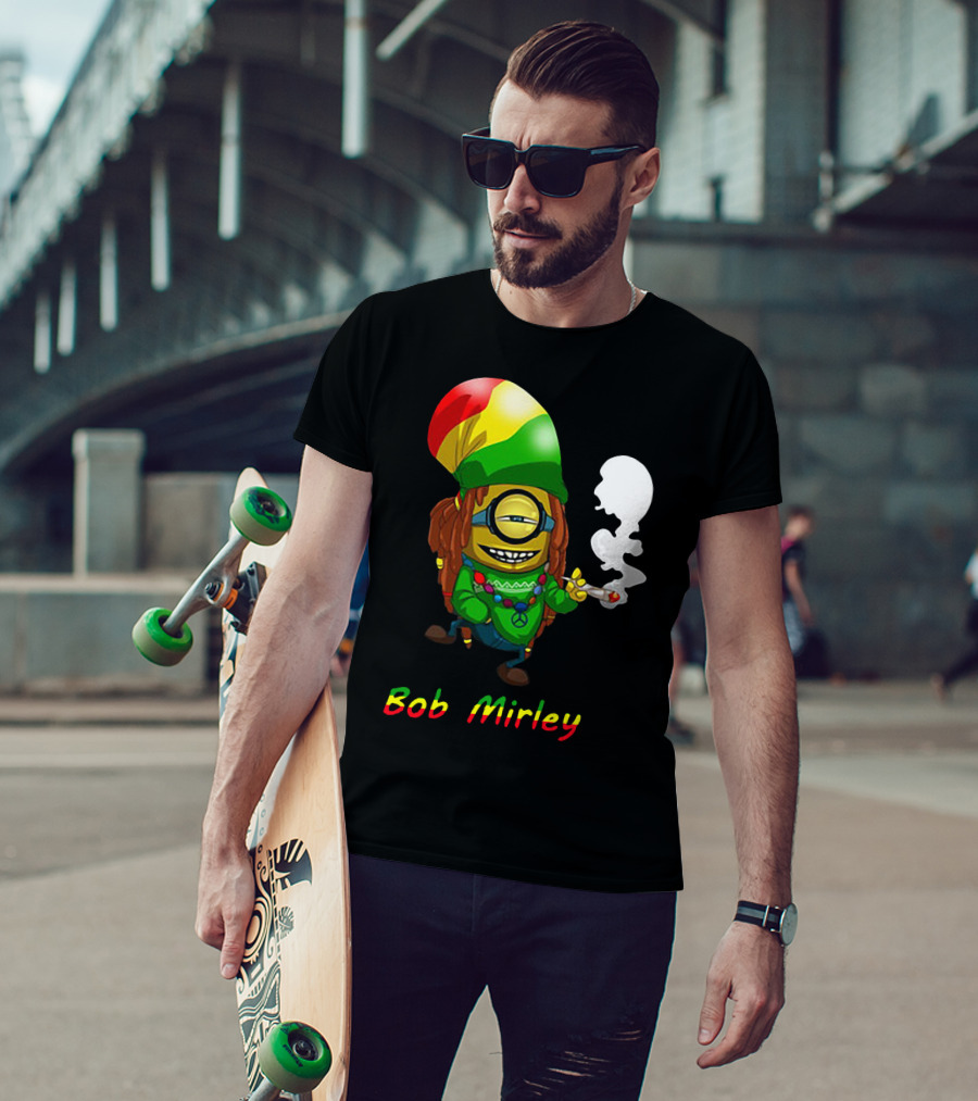 Bob Mirley Minion With Rasta Colors Smoking And Peace Necklace T-Shirt