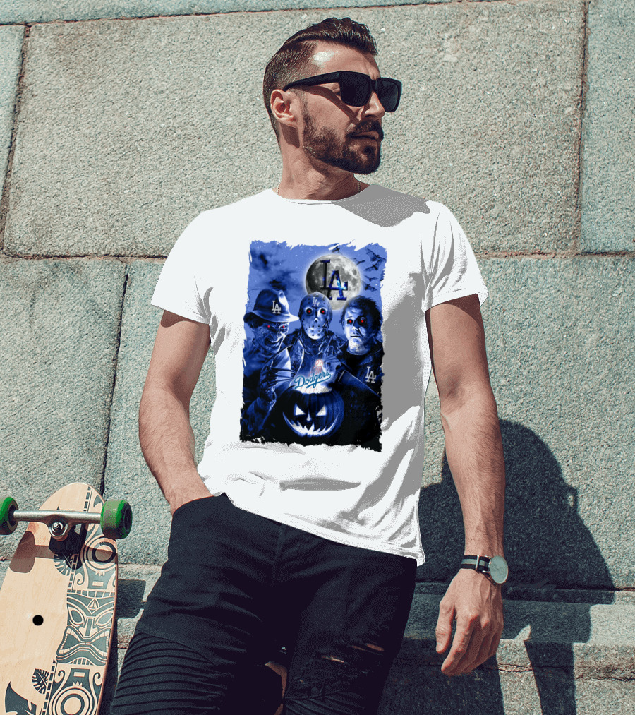 Los Angeles Dodgers Horror Icons Halloween Moon T-Shirt