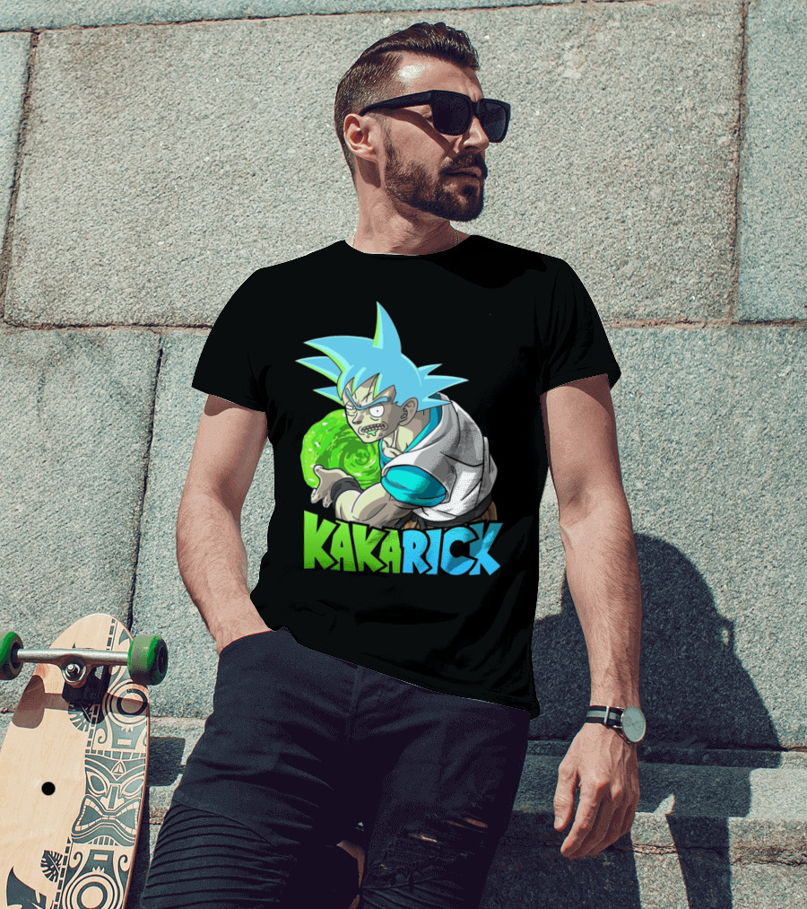 Kakarick Rick And Morty X DBZ Crossover With Green Energy Sphere And Blue Hair T-Shirt
