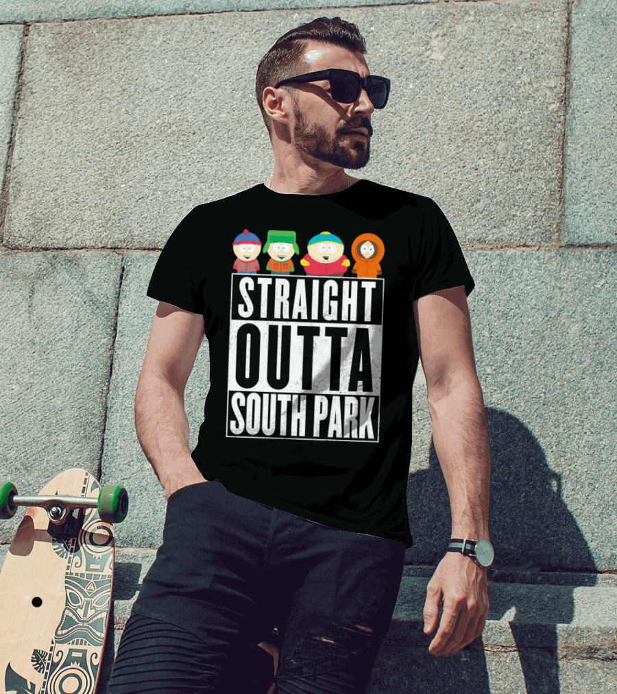 Straight Outta South Park With Iconic Characters Cartman Kyle Stan And Kenny T-Shirt