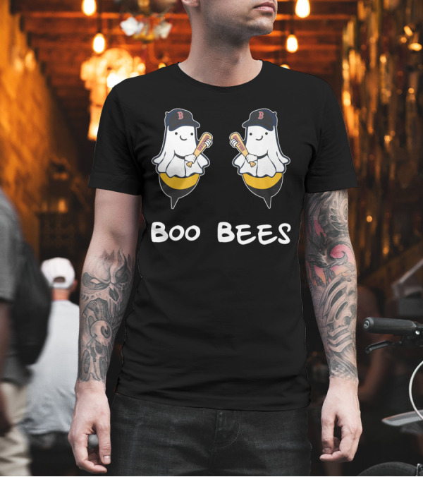 Boo Bees Boston Red Sox Ghosts with Baseball Caps and Bats T-Shirt Boo Bees Boston Red Sox Ghosts with Baseball Caps and Bats T-Shirt
