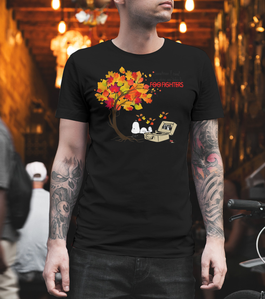 Sometimes I Need To Be Alone And Listen To Foo Fighters Snoopy Autumn Leaves T-Shirt