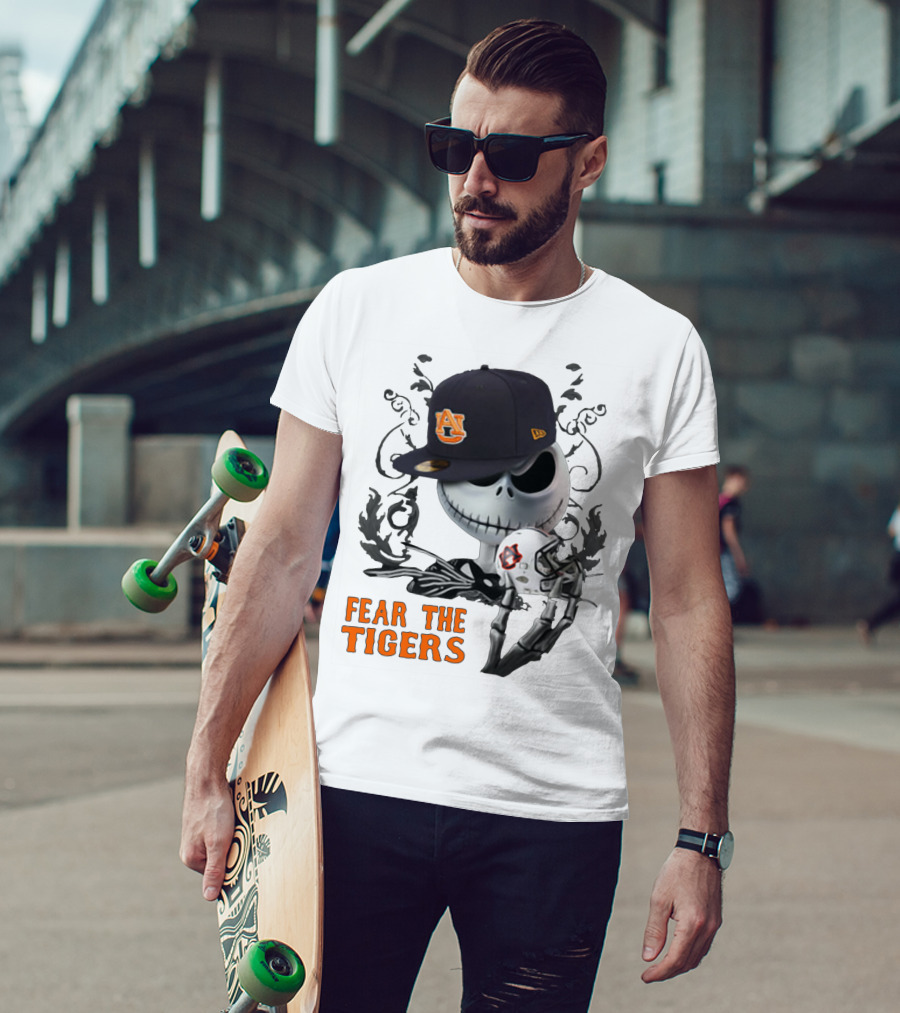 Fear The Auburn Tigers Jack Skellington Helmet And Hat T-Shirt