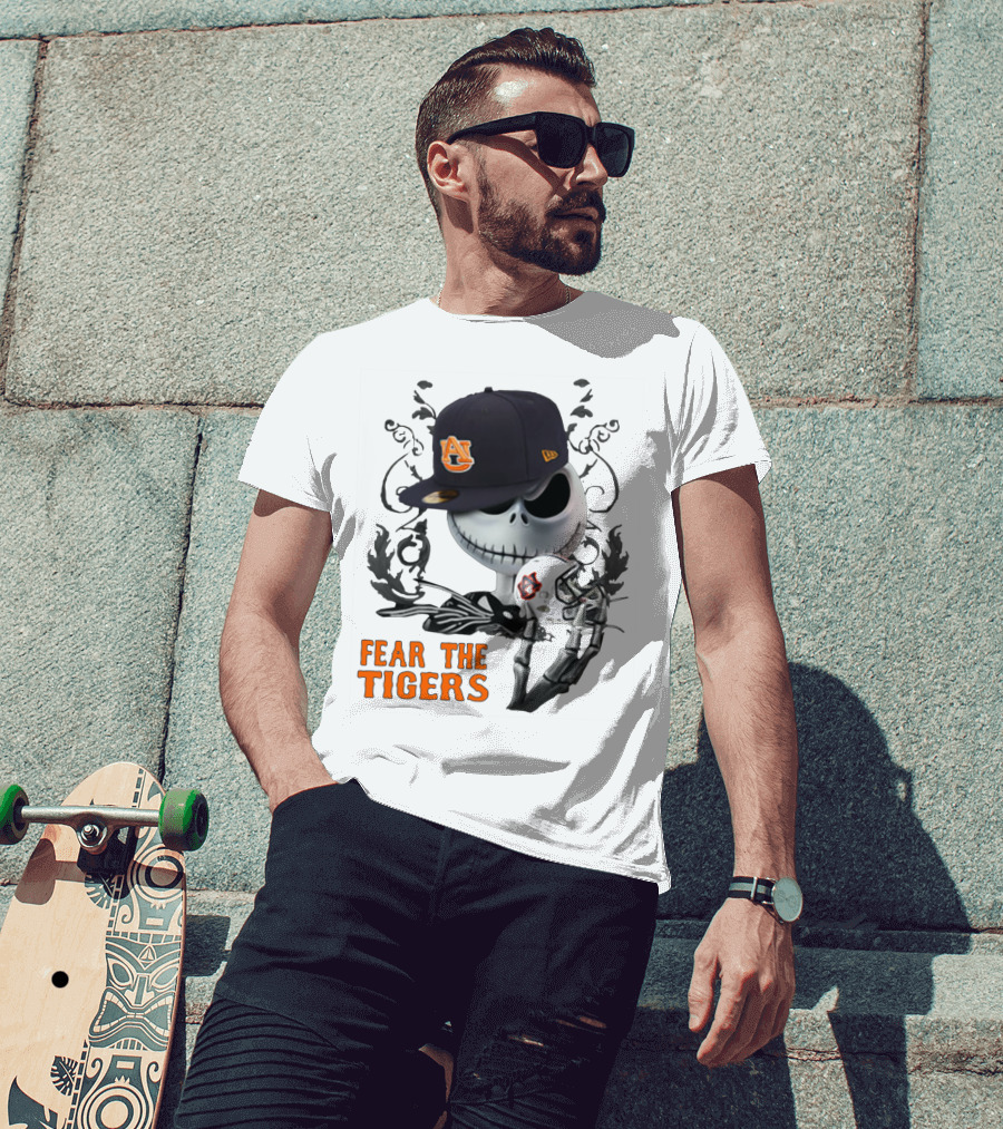 Fear The Auburn Tigers Jack Skellington Helmet And Hat T-Shirt