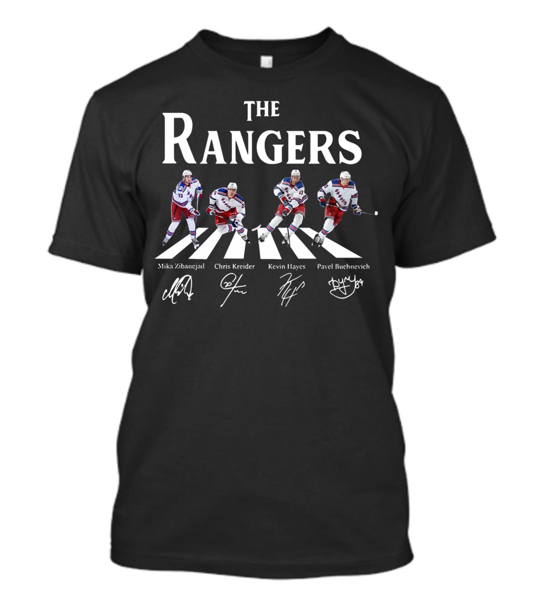 The Rangers Mika Zibanejad Chris Kreider Kevin Hayes Pavel Buchnevich Hockey Abbey Road Signatures T-Shirt