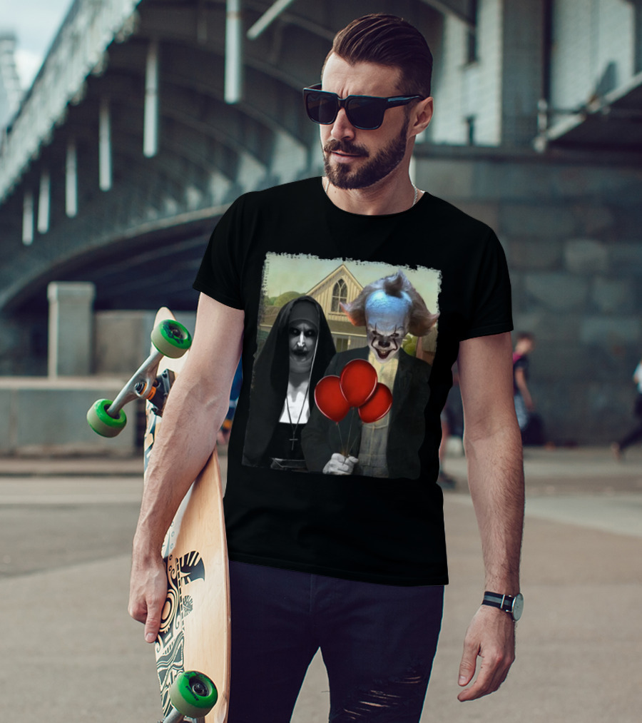 It Pennywise Valak The Nun American Gothic Red Balloons T-Shirt
