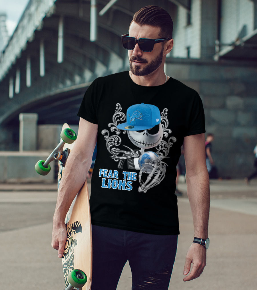 Jack Skellington Detroit Lions Football Crossover Fear The Lions T-Shirt