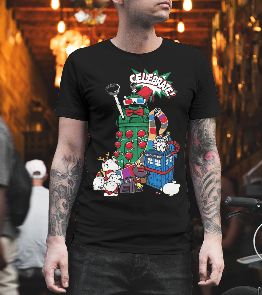 Celebrate Merry Dalek TARDIS Christmas Doctor Who T-Shirt