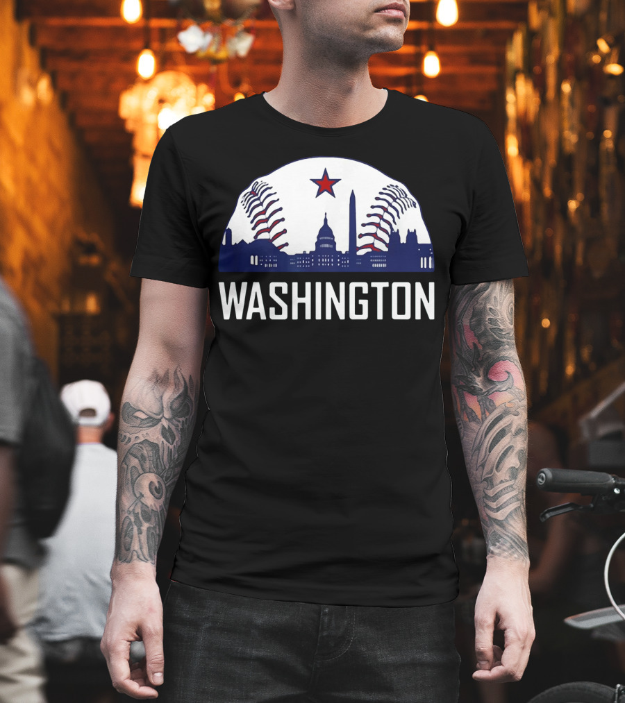 Washington DC Baseball Hometown Skyline National Capitol Star T-Shirt