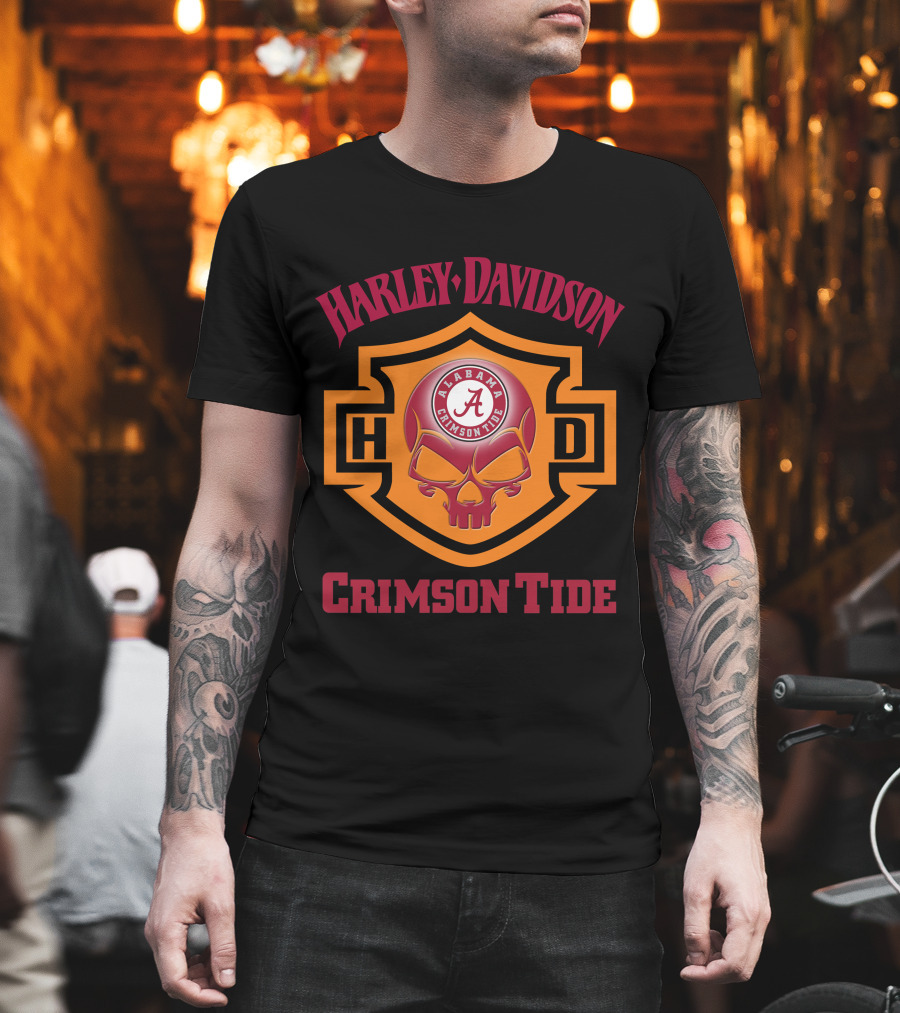 Harley Davidson Alabama Crimson Tide Ncaa Football Fans H-D Crest T-Shirt