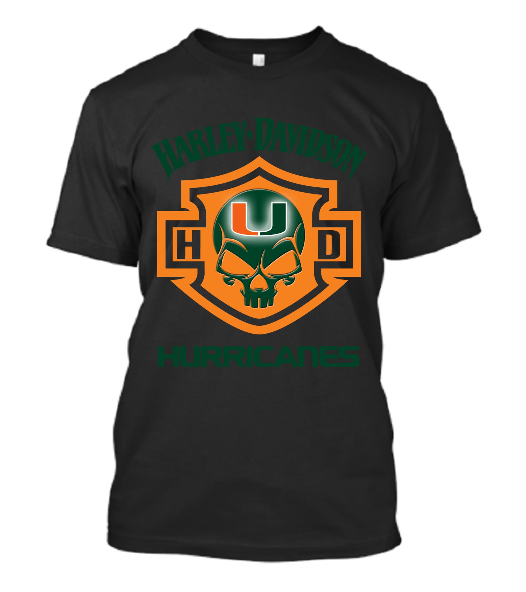 Harley Davidson Hurricanes Miami U Logo Skull Design For Ncaa Football Fans T-Shirt