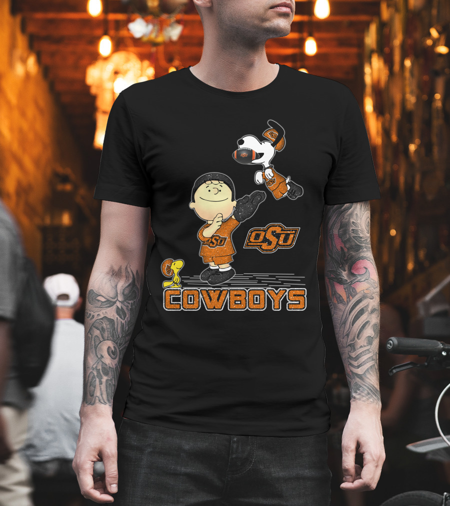 Snoopy OSU Oklahoma State Cowboys Football Charlie Brown Woodstock T-Shirt
