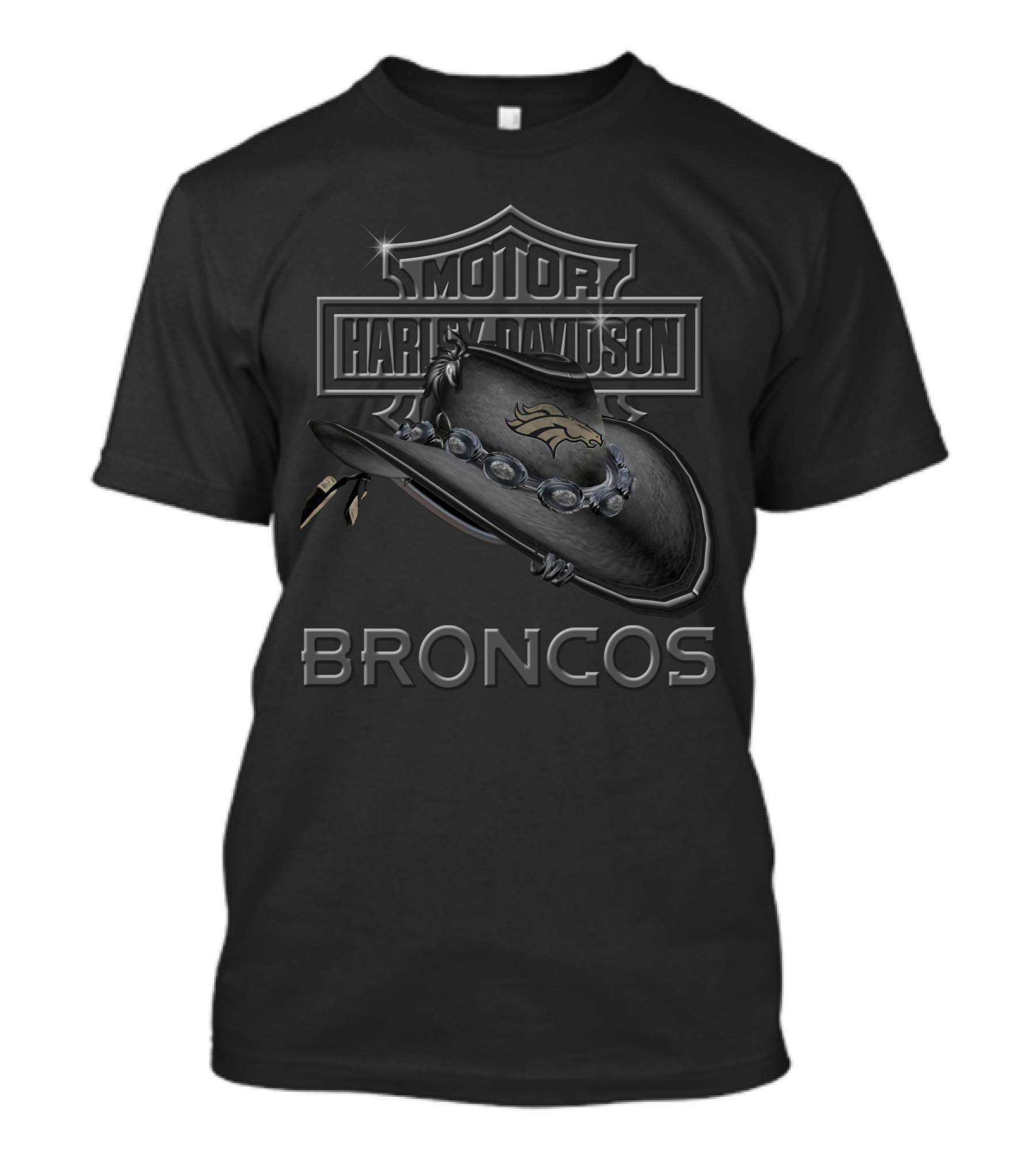 Harley Davidson Broncos Cowboy Hat T-Shirt