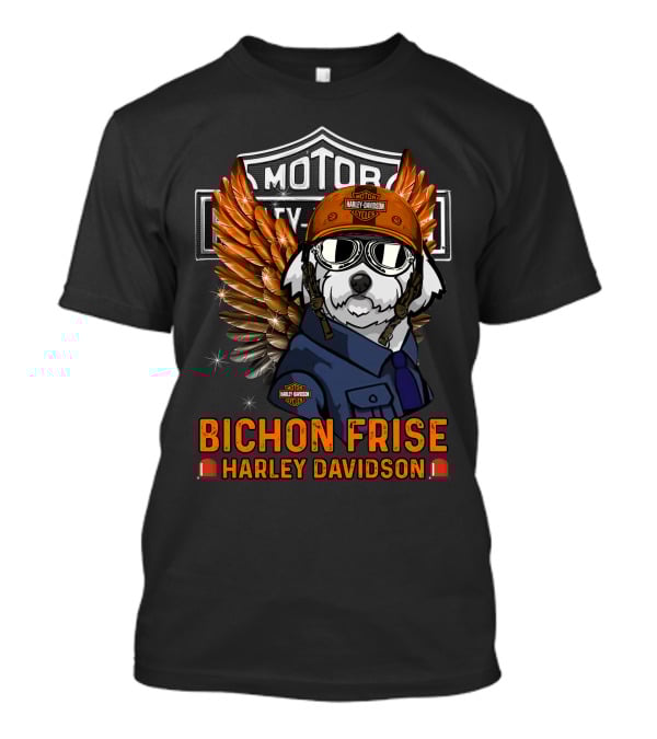 Bichon Frise Harley Davidson Motorcycles Winged Dog Pilot T-Shirt